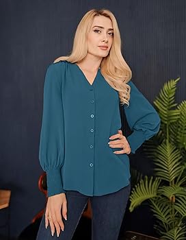 Aifer Blouses for Women Fashion 2025 V Neck Long Sleeve